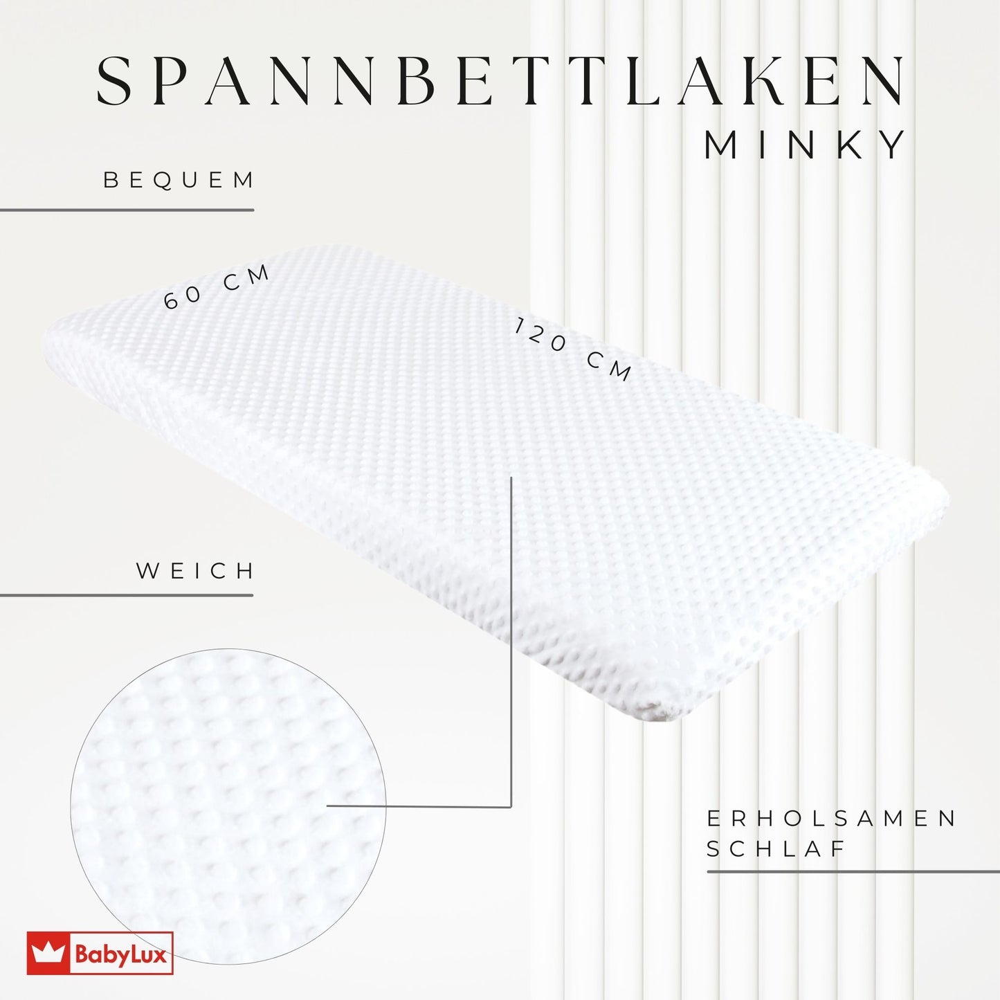 BABYLUX Spannbettlaken für Babybett Kinderbett MINKY 120x200cm Weiß