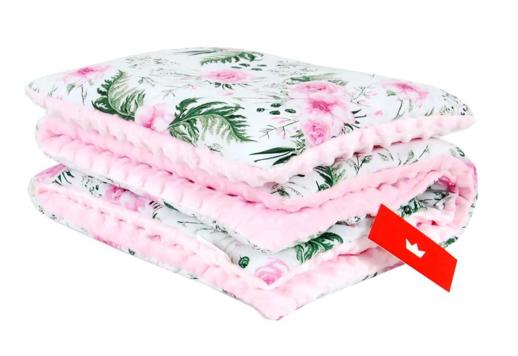 BABYLUX Babydecke MINKY PLÜSCH Kinderwagen 75x60cm MP110 - Rosa + Blumen