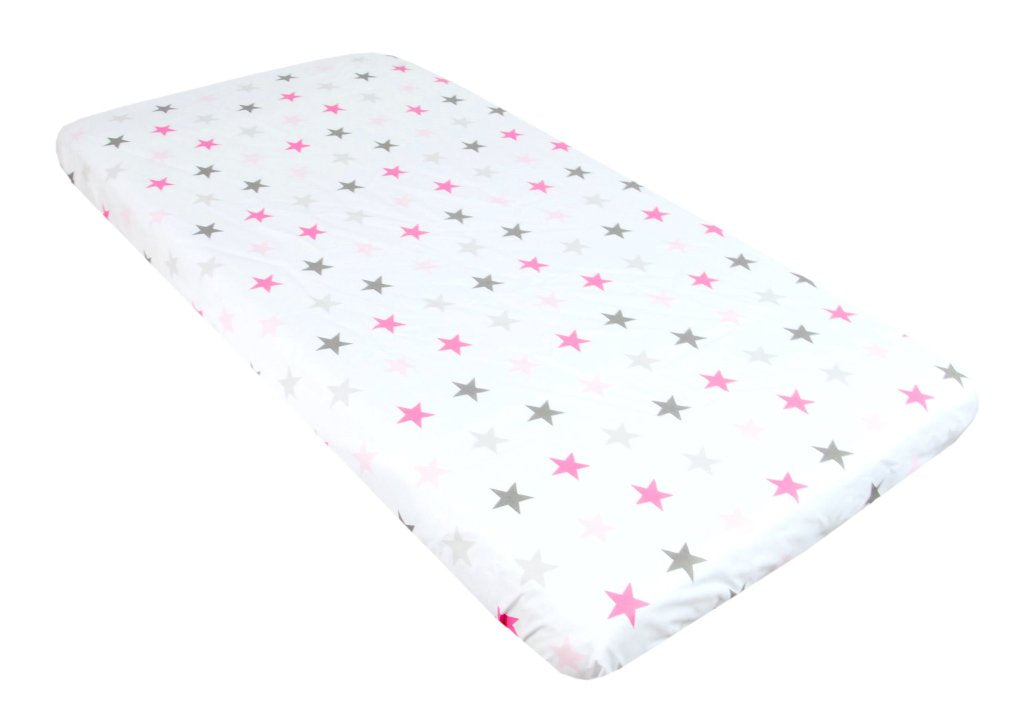 BABYLUX Spannbetttuch 70 x 140 cm Baby SPANNBETTLAKEN Baumwolle Kinderbett 93. Sterne Rosa